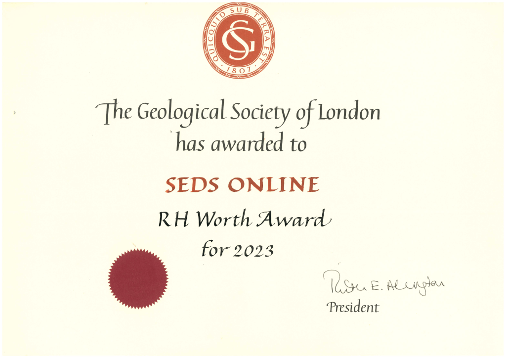 2023 R.H. Worth Award from the Geological Society of London